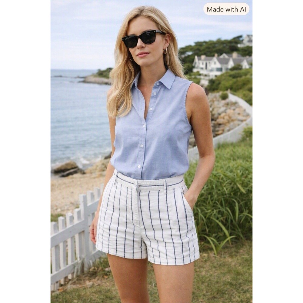 Nautica Women’s Tailored Striped Shorts Size 4 White Cotton Twill